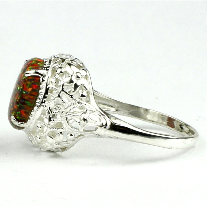 Sterling Silver Antique Style Filigree Ladies Ring Created Red Brown Opal SR009 Image 3