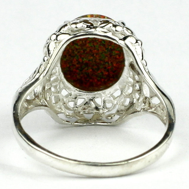 Sterling Silver Antique Style Filigree Ladies Ring Created Red Brown Opal SR009 Image 4