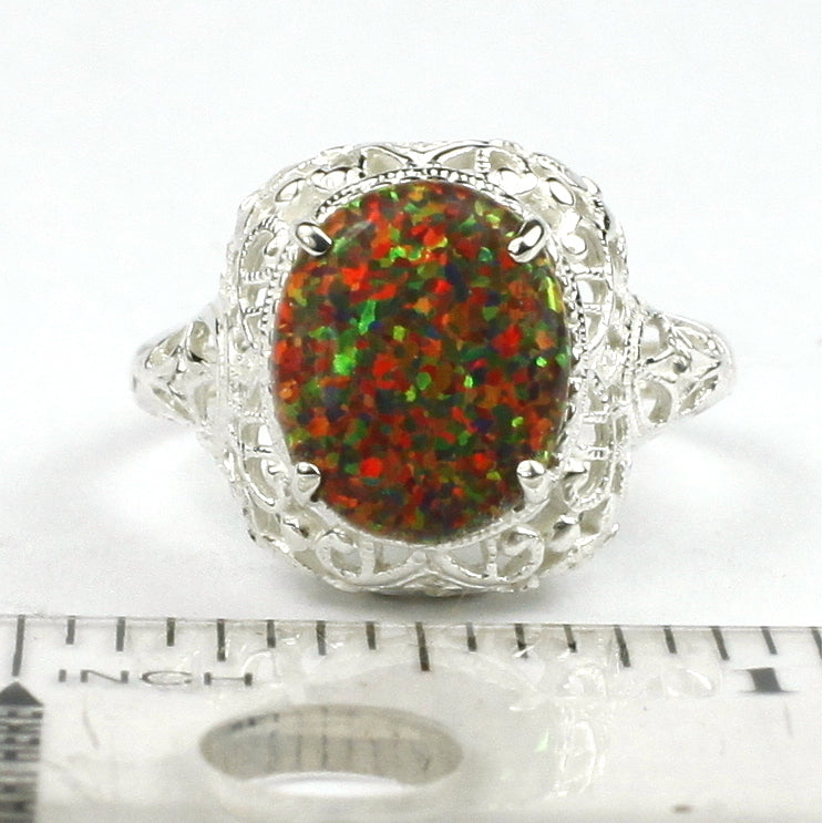 Sterling Silver Antique Style Filigree Ladies Ring Created Red Brown Opal SR009 Image 4