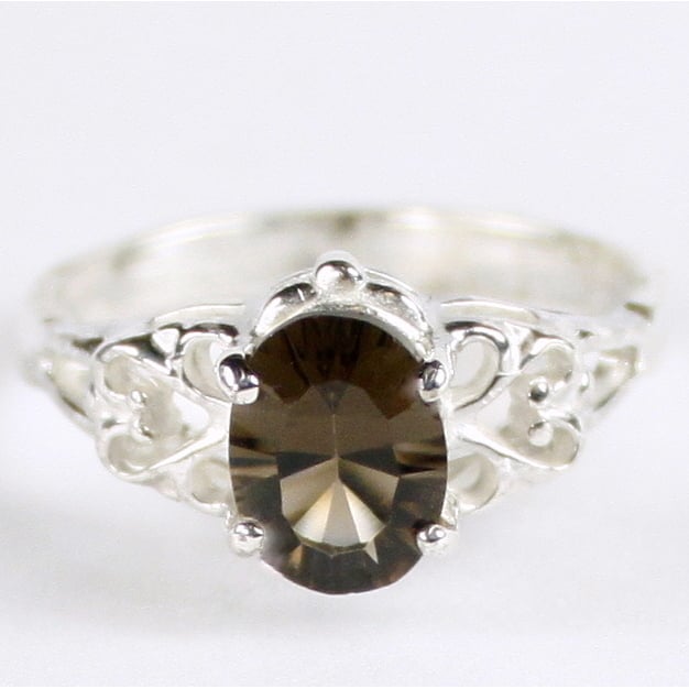 SR302 8x6mm Smoky Quartz 925 Sterling Silver Ring Image 1