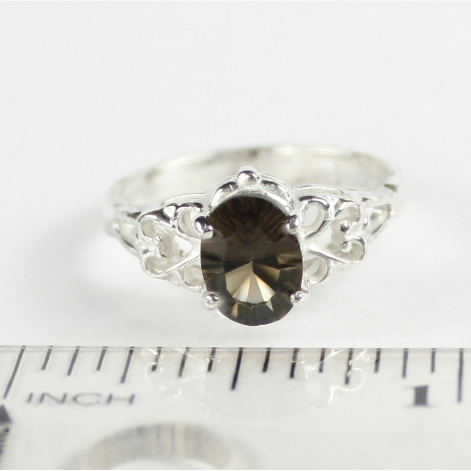 SR302 8x6mm Smoky Quartz 925 Sterling Silver Ring Image 4