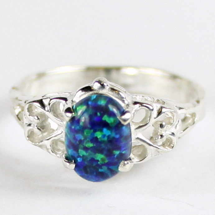 SR302 8x6mm Created Blue Green Opal 925 Sterling Silver Ring Image 1