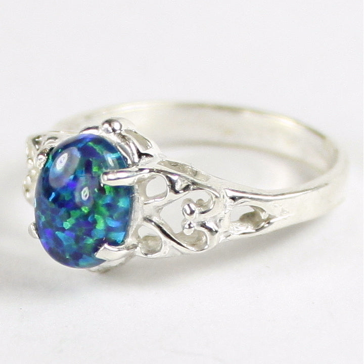 SR302 8x6mm Created Blue Green Opal 925 Sterling Silver Ring Image 2