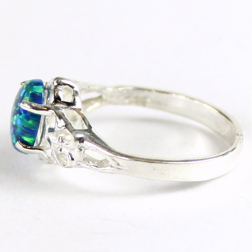 SR302 8x6mm Created Blue Green Opal 925 Sterling Silver Ring Image 3