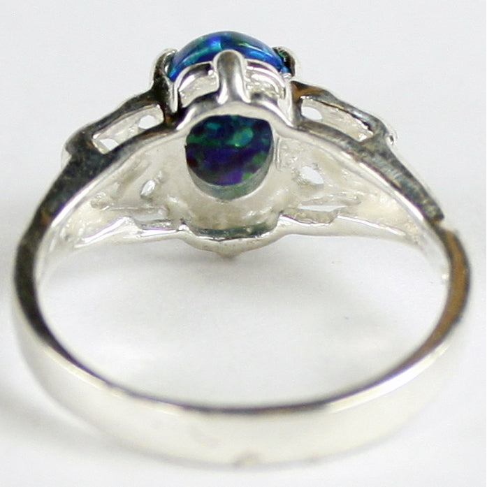 SR302 8x6mm Created Blue Green Opal 925 Sterling Silver Ring Image 4