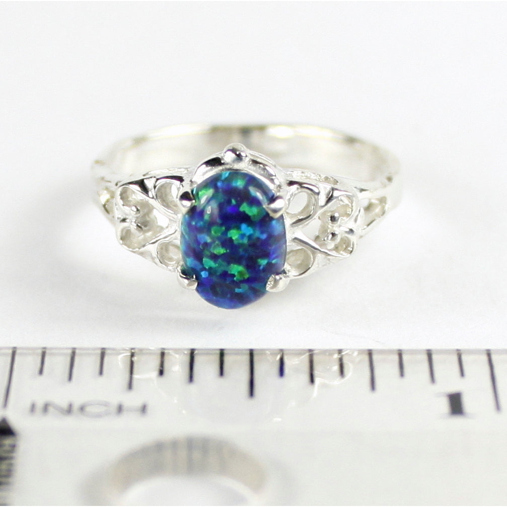 SR302 8x6mm Created Blue Green Opal 925 Sterling Silver Ring Image 4