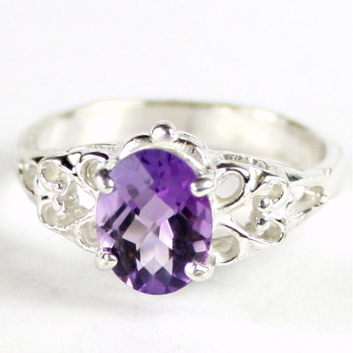 SR302 8x6mm Amethyst 925 Sterling Silver Ring Image 1