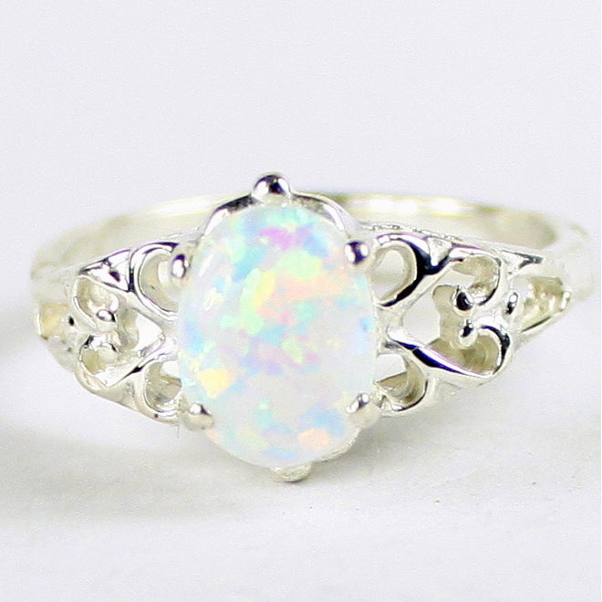 SR302 8x6mm Created White Opal 925 Sterling Silver Ring Image 1