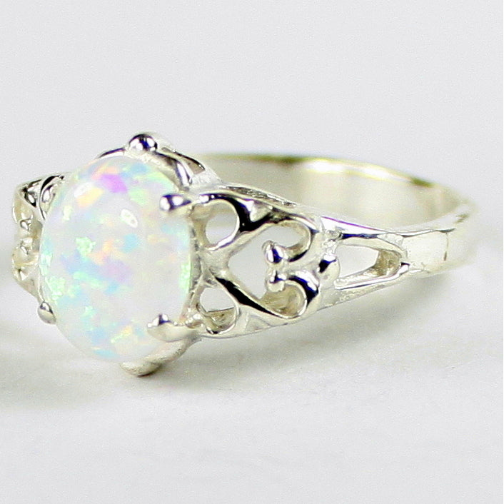 SR302 8x6mm Created White Opal 925 Sterling Silver Ring Image 2