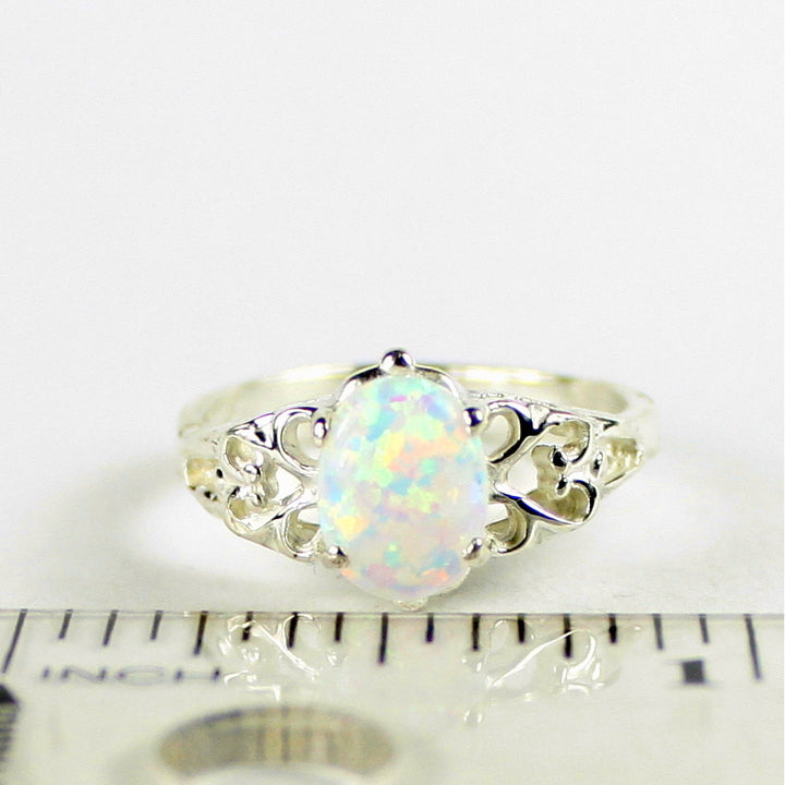 SR302 8x6mm Created White Opal 925 Sterling Silver Ring Image 4