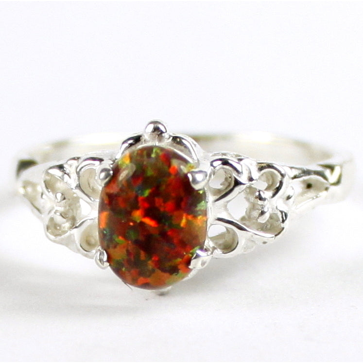 SR302 8x6mm Created Red Brown Opal 925 Sterling Silver Ring Image 1