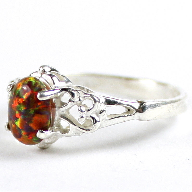 SR302 8x6mm Created Red Brown Opal 925 Sterling Silver Ring Image 2