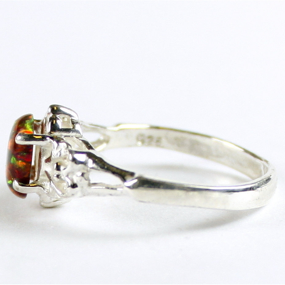 SR302 8x6mm Created Red Brown Opal 925 Sterling Silver Ring Image 3