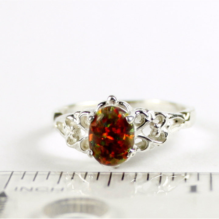 SR302 8x6mm Created Red Brown Opal 925 Sterling Silver Ring Image 4