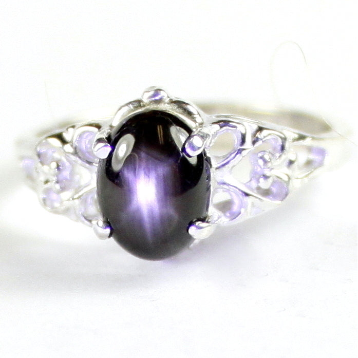 SR302 8x6mm Black Star Sapphire 925 Sterling Silver Ring Image 1