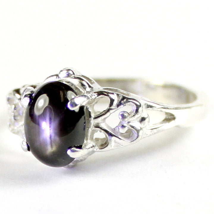 SR302 8x6mm Black Star Sapphire 925 Sterling Silver Ring Image 2