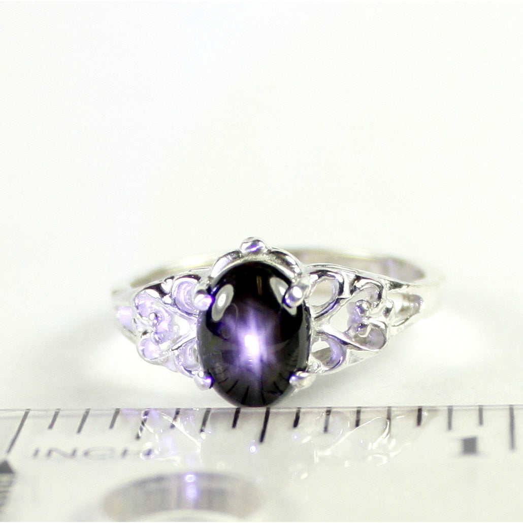 SR302 8x6mm Black Star Sapphire 925 Sterling Silver Ring Image 6