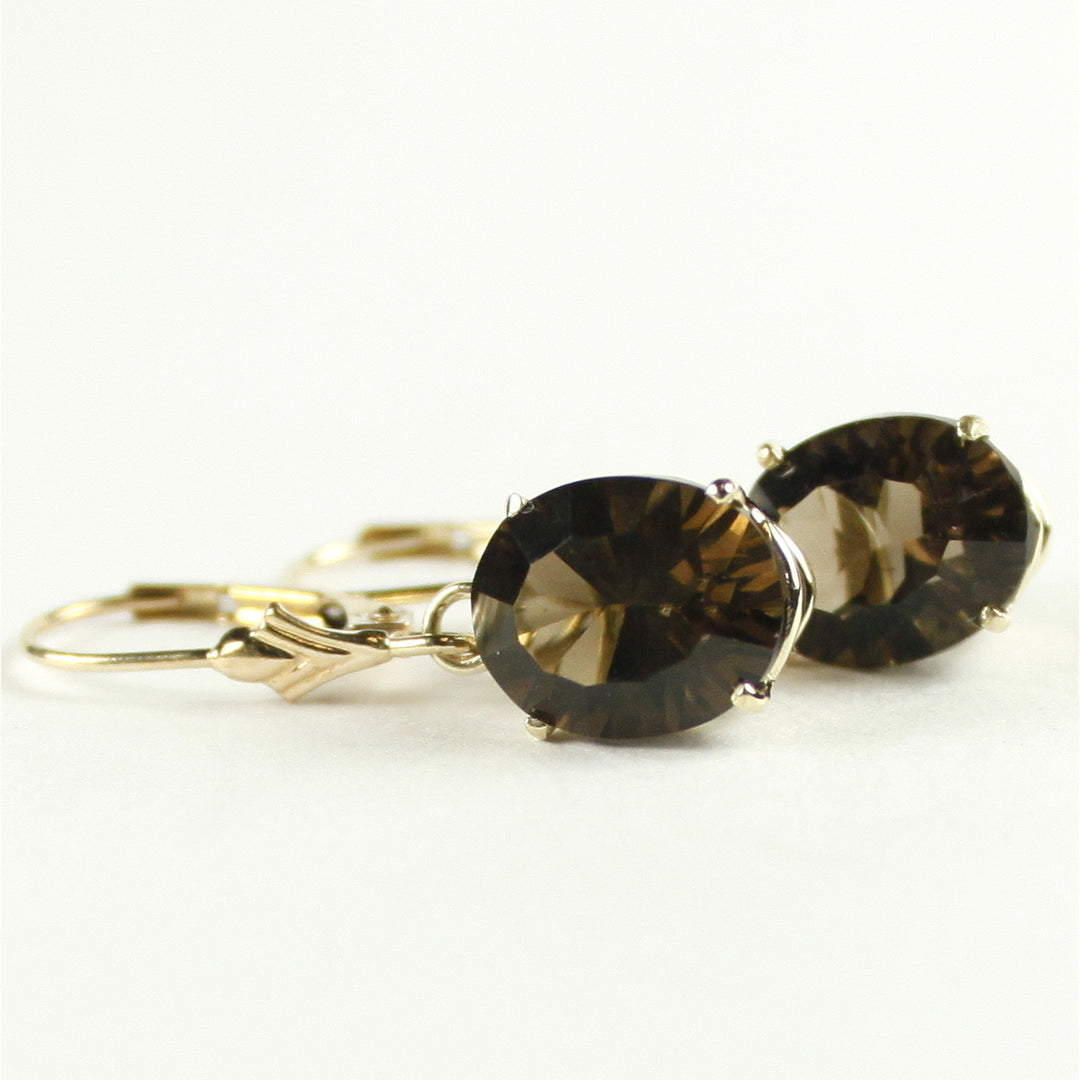 14KY Leverback Earrings Smoky Quartz E107 Image 2