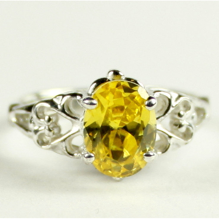 SR302 8x6mm Golden Yellow CZ 925 Sterling Silver Ring Image 1