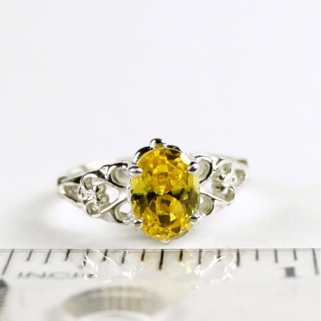 SR302 8x6mm Golden Yellow CZ 925 Sterling Silver Ring Image 6