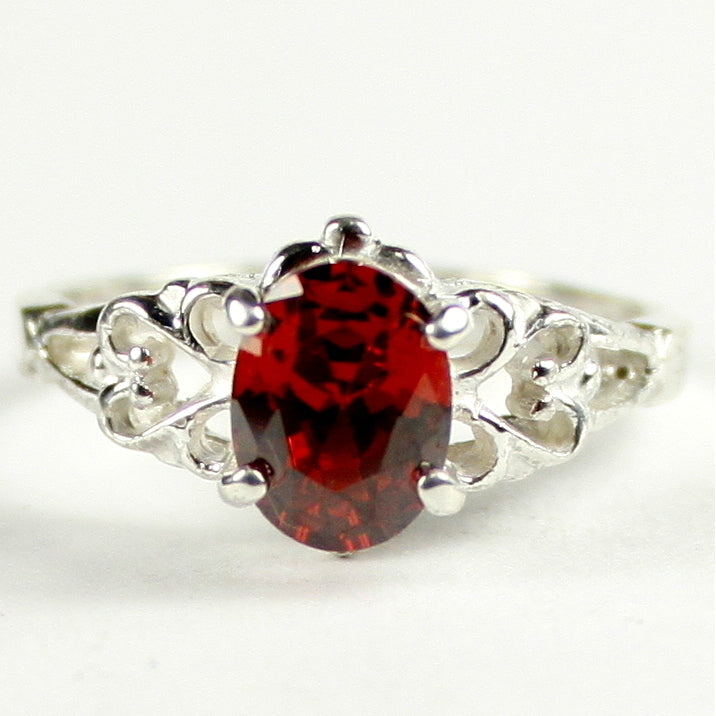 SR302 8x6mm Burgundy CZ 925 Sterling Silver Ring Image 1