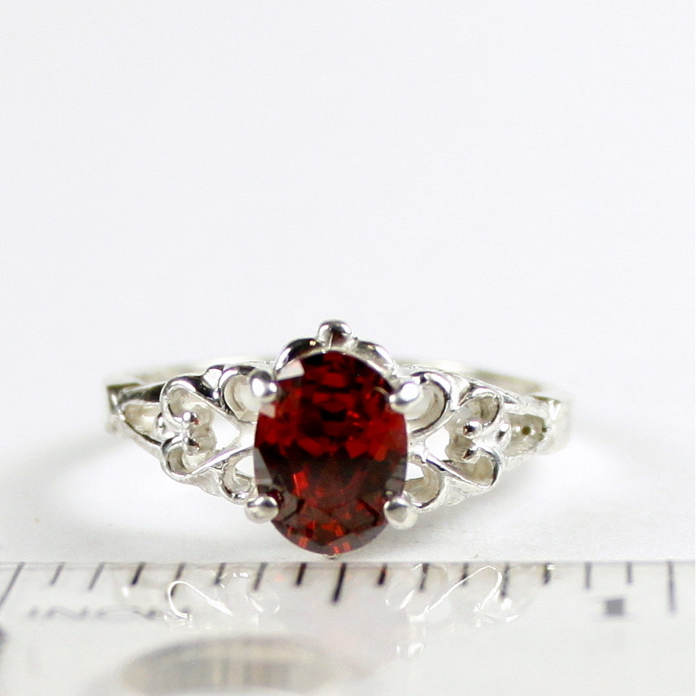 SR302 8x6mm Burgundy CZ 925 Sterling Silver Ring Image 4