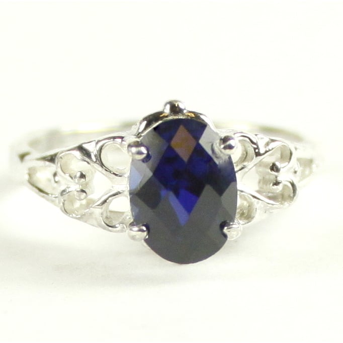 SR302 8x6mm Created Blue Sapphire 925 Sterling Silver Ring Image 1