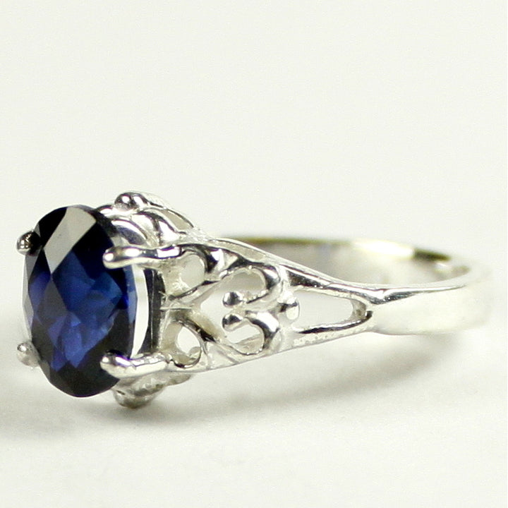 SR302 8x6mm Created Blue Sapphire 925 Sterling Silver Ring Image 2