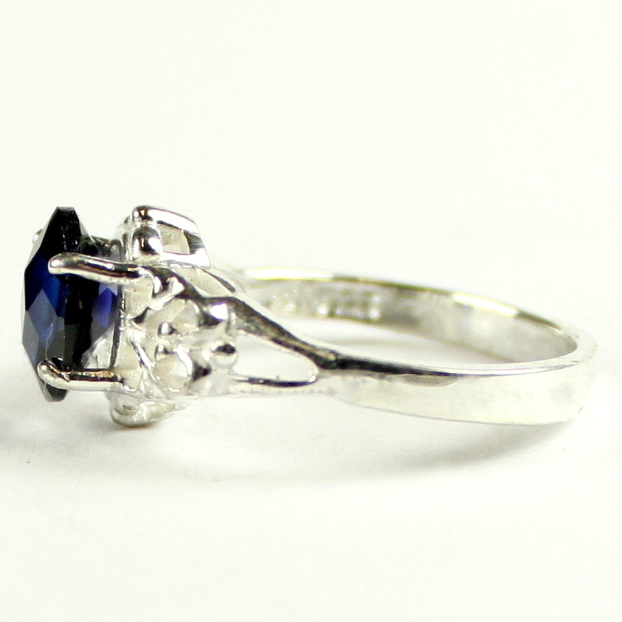 SR302 8x6mm Created Blue Sapphire 925 Sterling Silver Ring Image 3