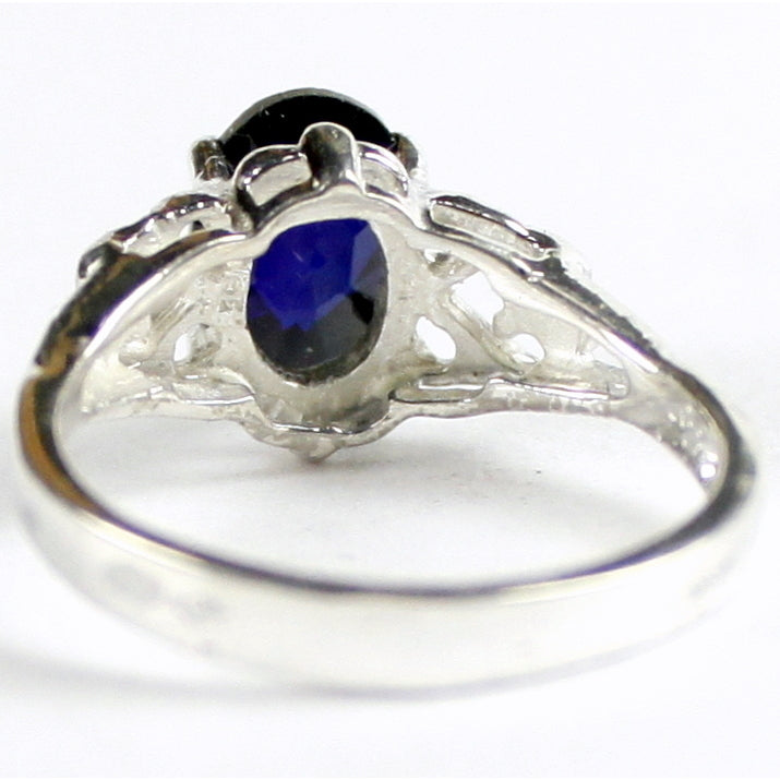 SR302 8x6mm Created Blue Sapphire 925 Sterling Silver Ring Image 4