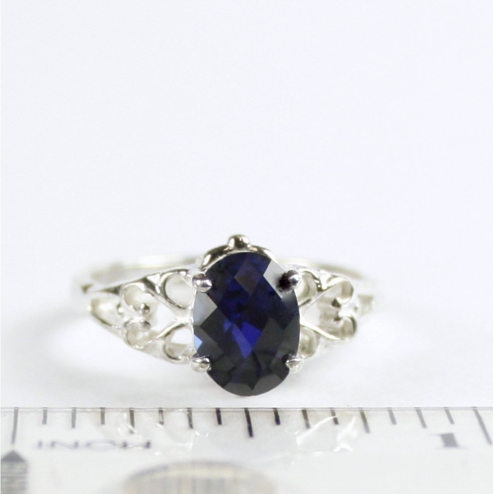 SR302 8x6mm Created Blue Sapphire 925 Sterling Silver Ring Image 4