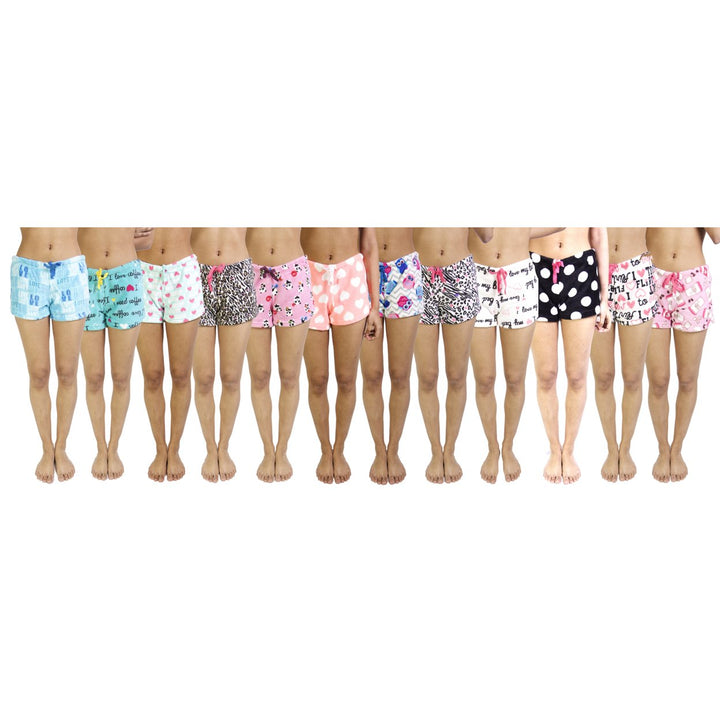 4-Pack Womens Super Soft Printed Plush Sleep Shorts Elastic Waistband Fuzzy Image 1