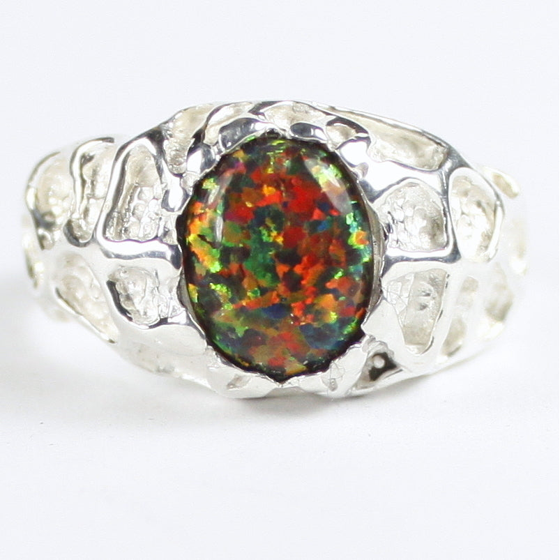 Sterling Silver Mens Ring Created Black Opal SR168 Image 1