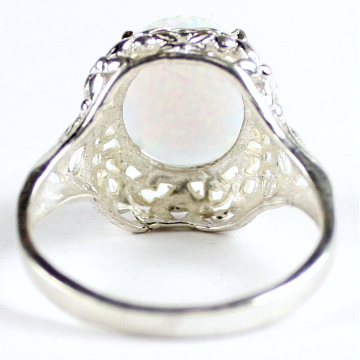 Sterling Silver Antique Style Filigree Ladies Ring Created White Opal SR009 Image 4