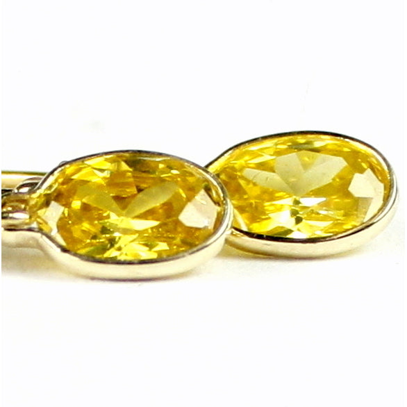 14K Gold Leverback Earrings Golden Yellow CZ E001 Image 1