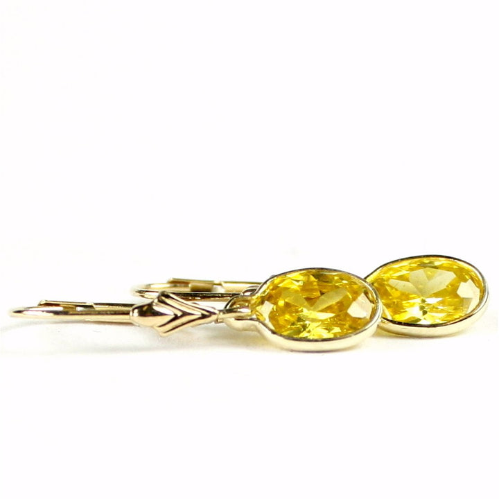 14K Gold Leverback Earrings Golden Yellow CZ E001 Image 2