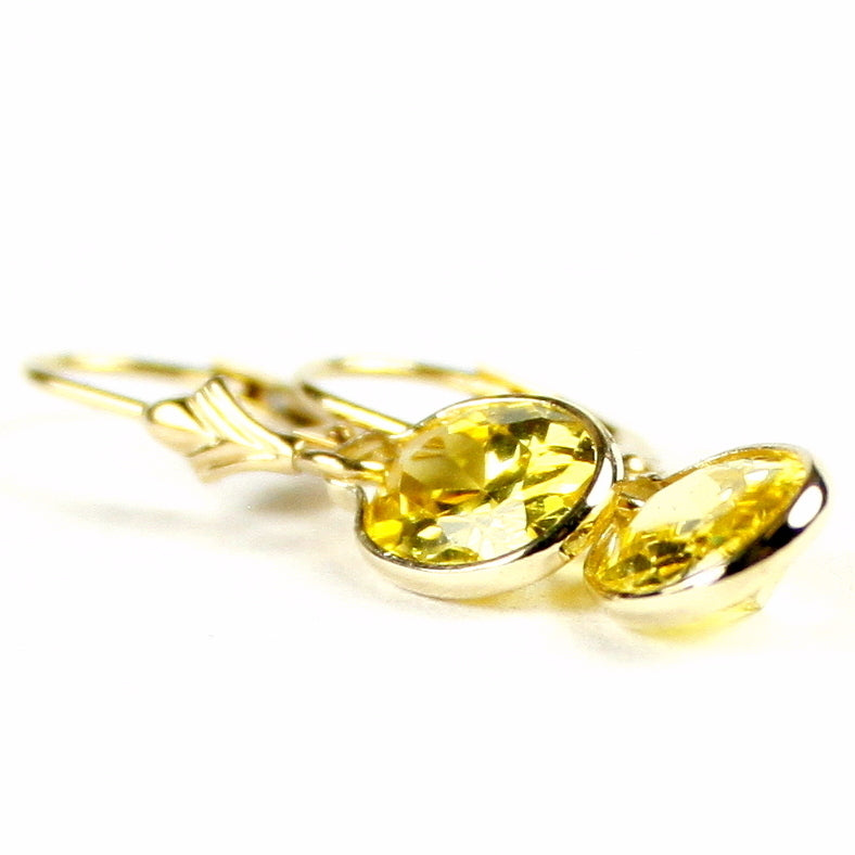 14K Gold Leverback Earrings Golden Yellow CZ E001 Image 3