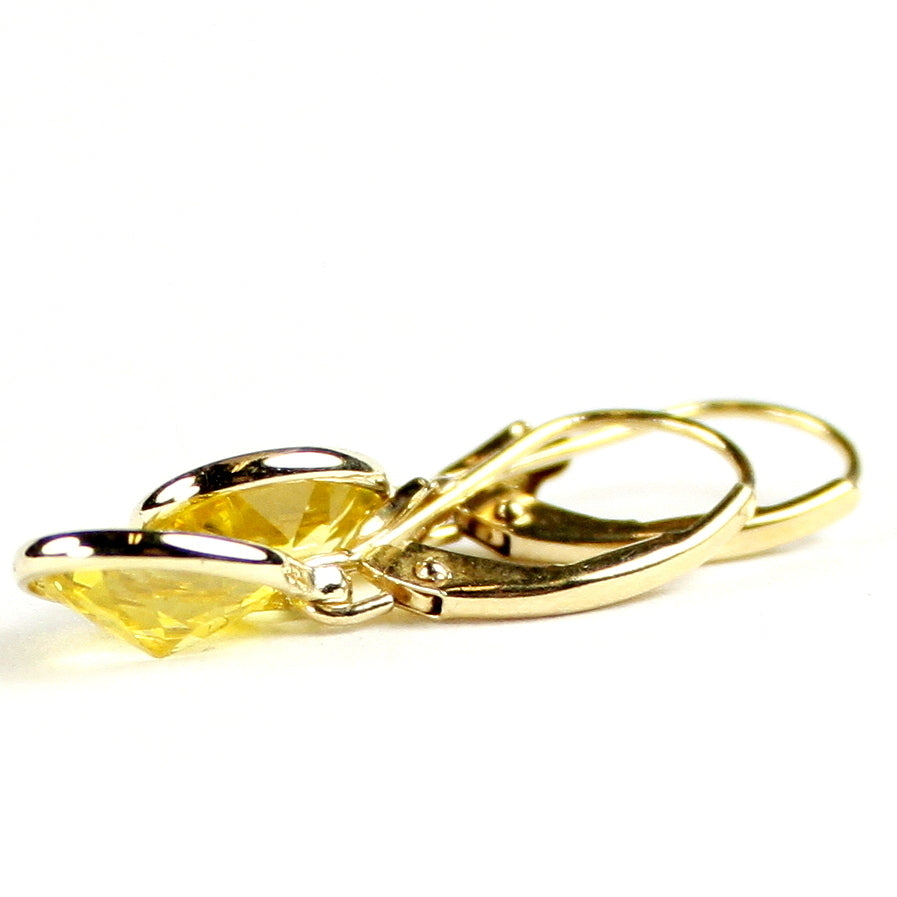 14K Gold Leverback Earrings Golden Yellow CZ E001 Image 4