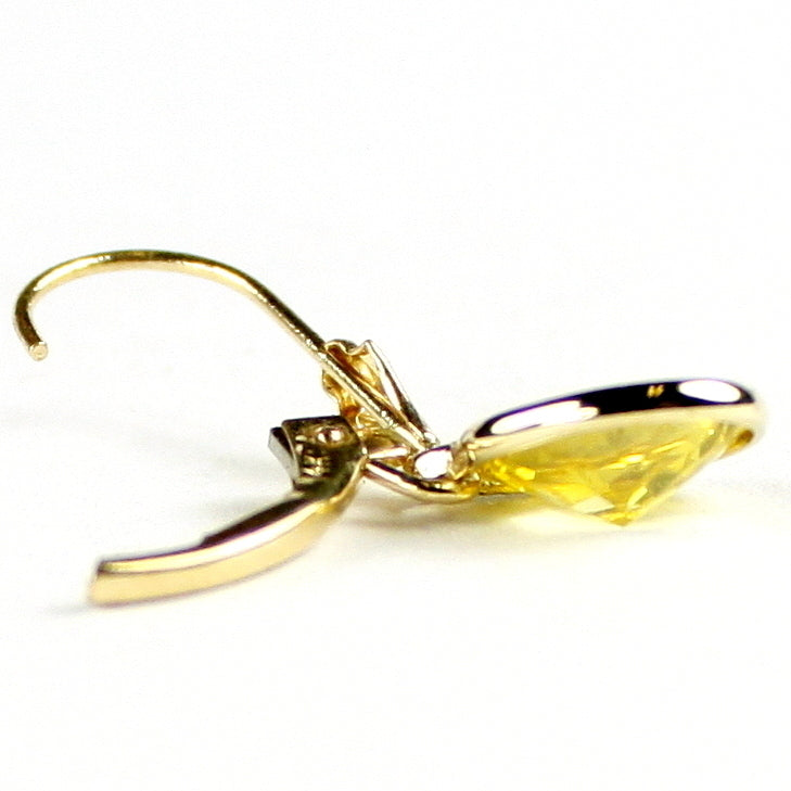 14K Gold Leverback Earrings Golden Yellow CZ E001 Image 4