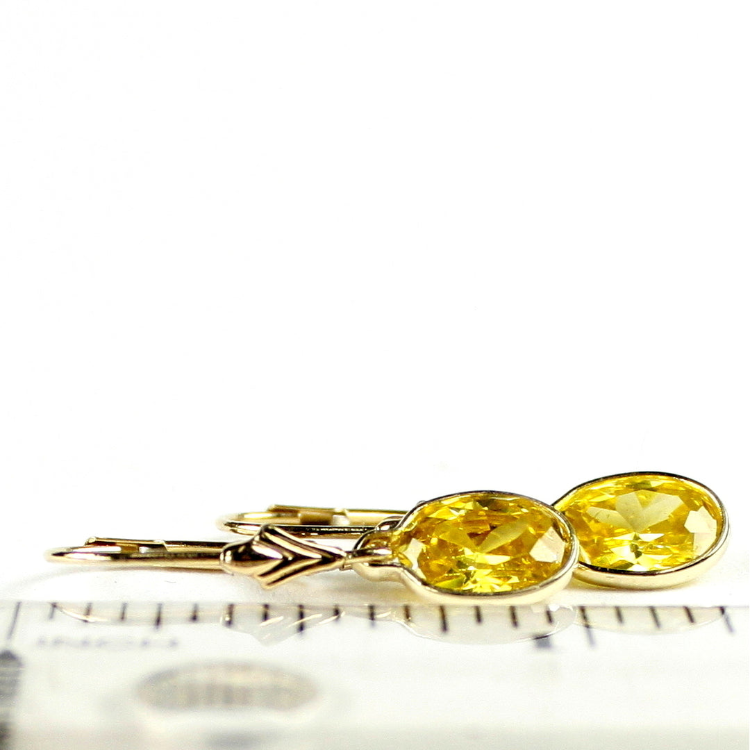 14K Gold Leverback Earrings Golden Yellow CZ E001 Image 6