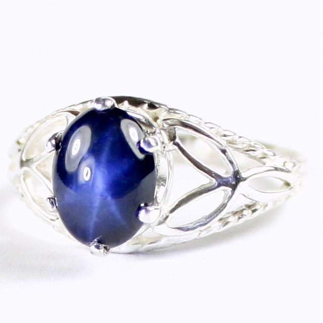 SR137 Blue Star Sapphire 925 Sterling Silver Ring Image 2