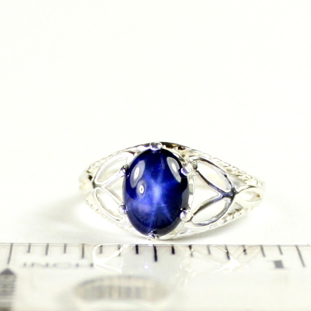 SR137 Blue Star Sapphire 925 Sterling Silver Ring Image 4