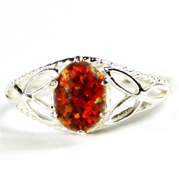 SR137 Created Red/Brown Opal 925 Sterling Silver Ring Image 1