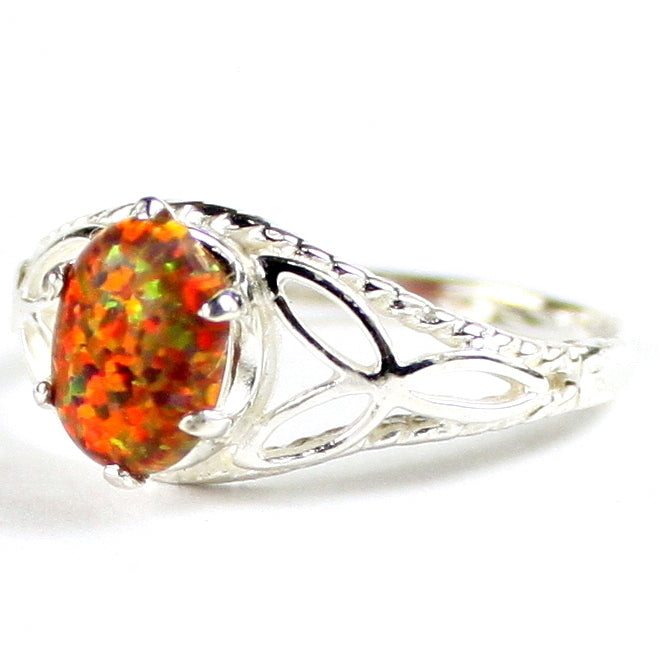 SR137 Created Red/Brown Opal 925 Sterling Silver Ring Image 2