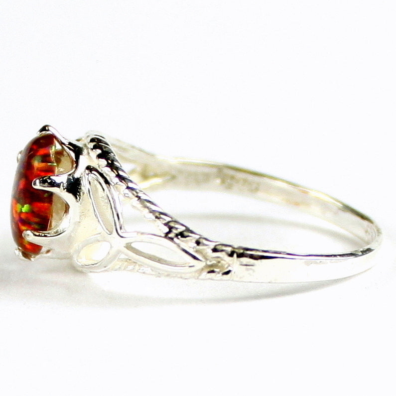 SR137 Created Red/Brown Opal 925 Sterling Silver Ring Image 3