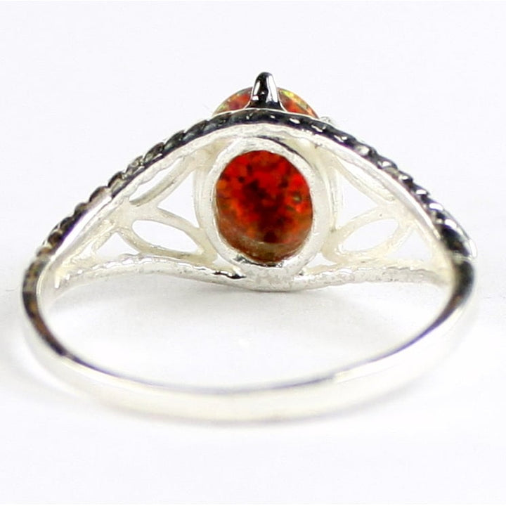 SR137 Created Red/Brown Opal 925 Sterling Silver Ring Image 4