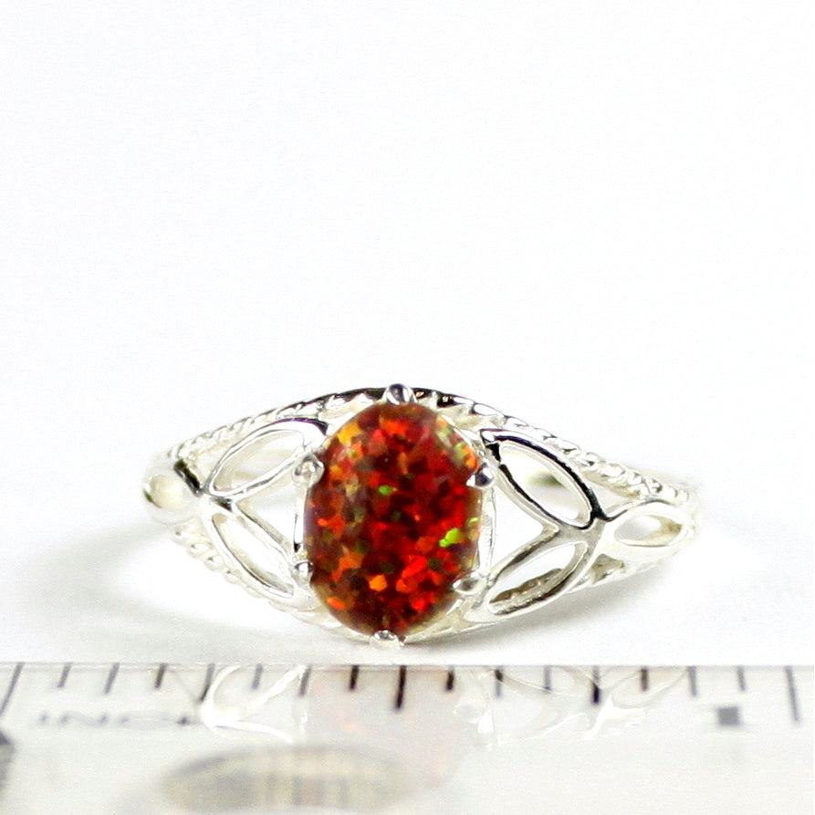 SR137 Created Red/Brown Opal 925 Sterling Silver Ring Image 4