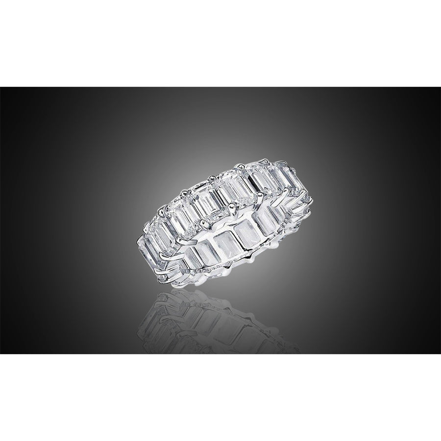 Emerald Cut Simulated Diamond Band 18Kt White Gold Size 6 7 8 9 AAA Quality Image 1