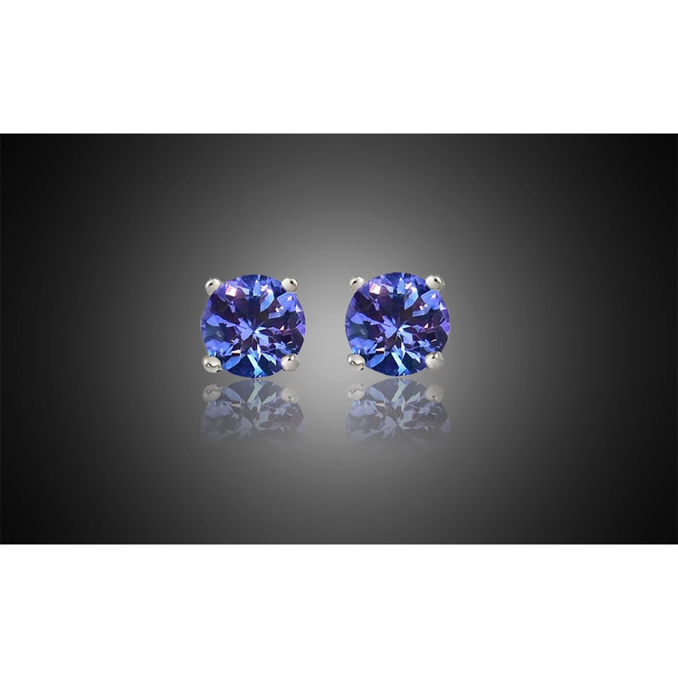 Genuine Tanzanite Round Cut Sterling Silver Studs 1CTTW Butterfly Back Image 3