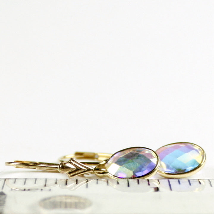 14KY Gold Leverback Earrings Mercury Mist Topaz E001 Image 6